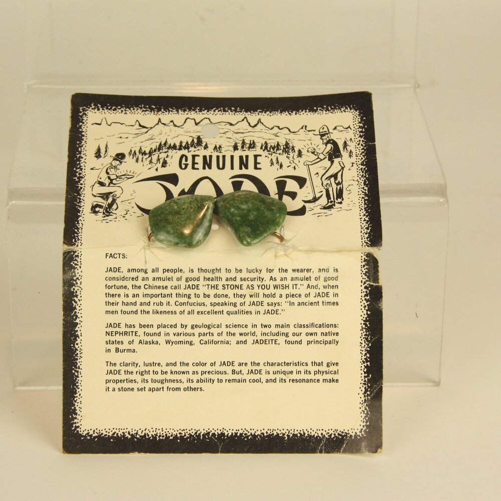 Vintage Jade Clip On Earrings New On Card